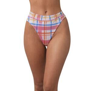 Suboo Brigitte High Cut Bikini Bottom Pink Blue Plaid Women Size 2XS NWT